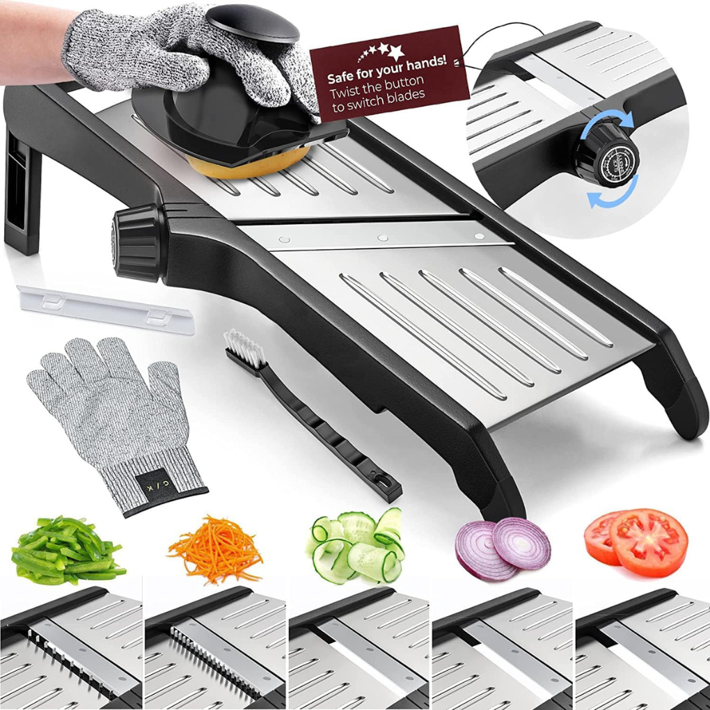 Mandoline met Verstelbare Dikte-instellingen en Snijbestendige Handschoenen voor Veilig Snijden 1