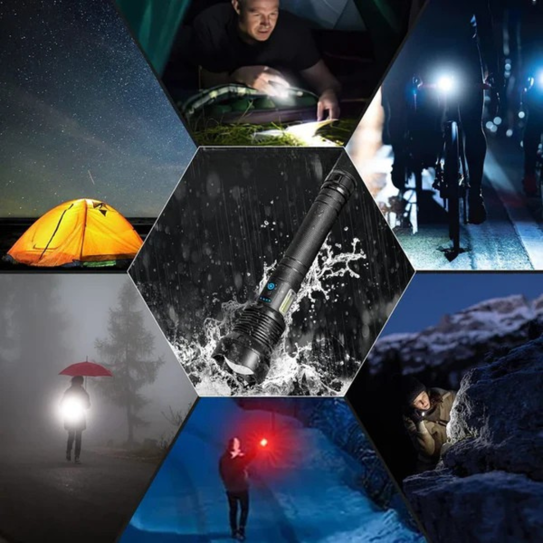 Oplaadbare LED Zaklamp met 16.000 Lumen en Ultrabereik voor Avonturen en Noodgevallen 7