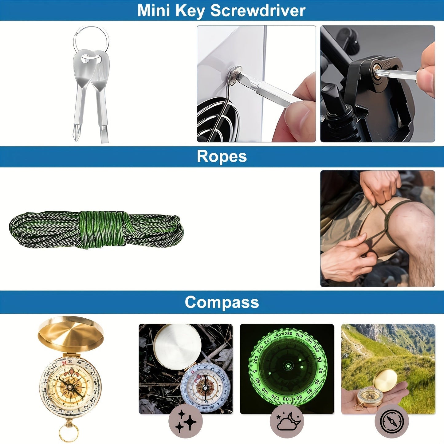 Outdoor Overlevingskit met Essentiële Tools voor Kamperen en Hiking 3
