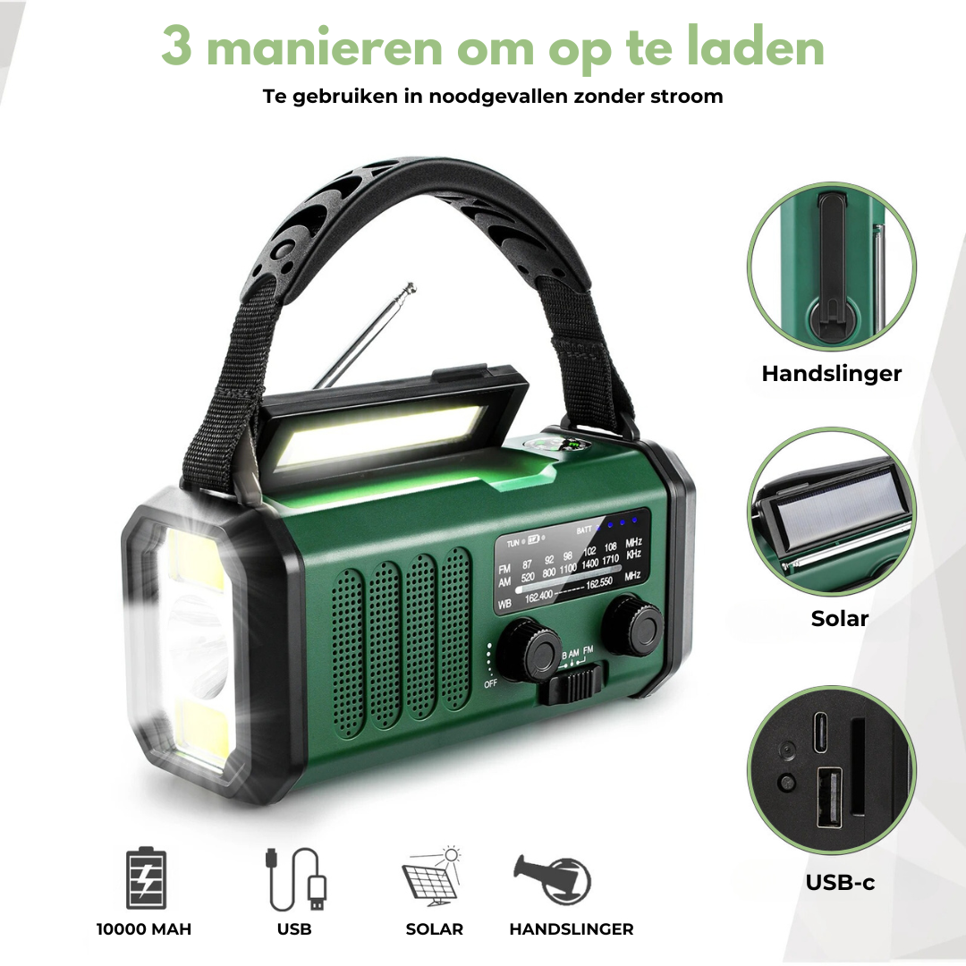 Professionele Noodradio met Solar Oplaadfunctie en Handmatige Crank voor Noodsituaties 2