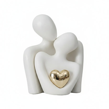 Abstract Beeldje Koppel met Gouden Hart Woondecoratie ##POS:1##