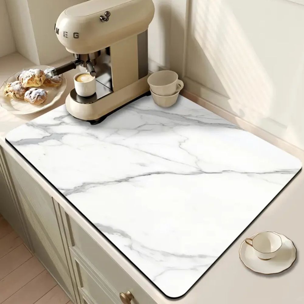 Afdruipmat met Marmerprint Absorberende Keukenmat met Antislip Onderkant