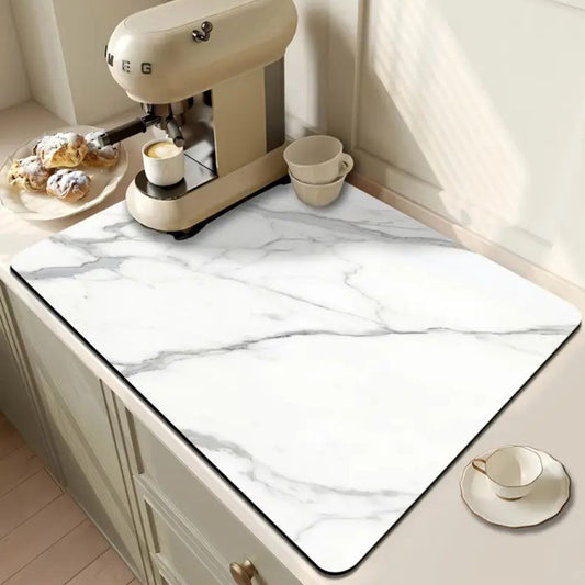 Afdruipmat met Marmerprint Absorberende Keukenmat met Antislip Onderkant