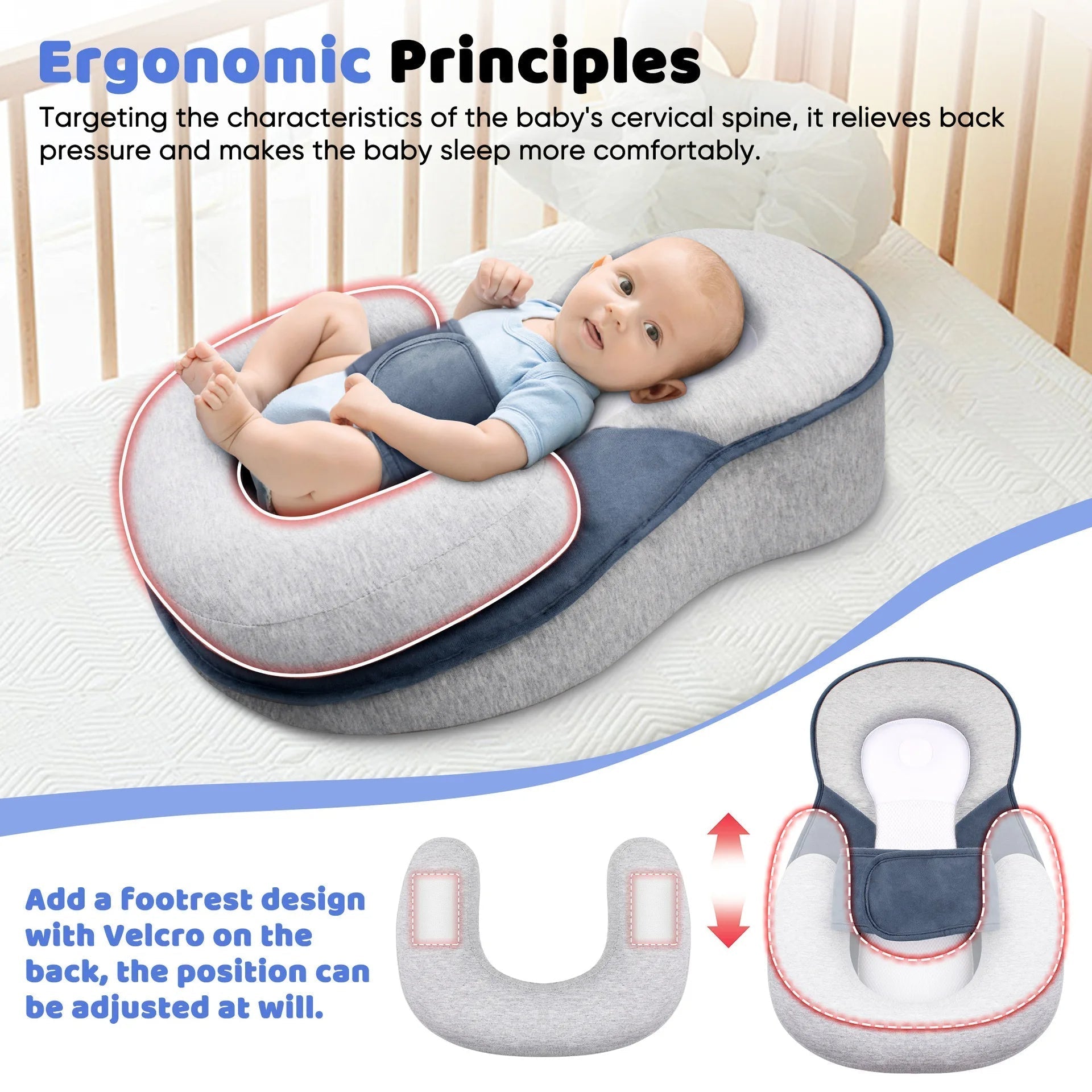 Babymatrasje Anti-Reflux Verhoogd met 15° Helling en Verstelbare Beenrol