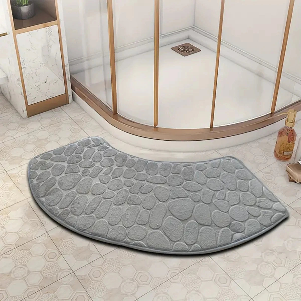 Badmat Antislip Gebogen Kiezelpatroon voor Hoekdouche en Bad