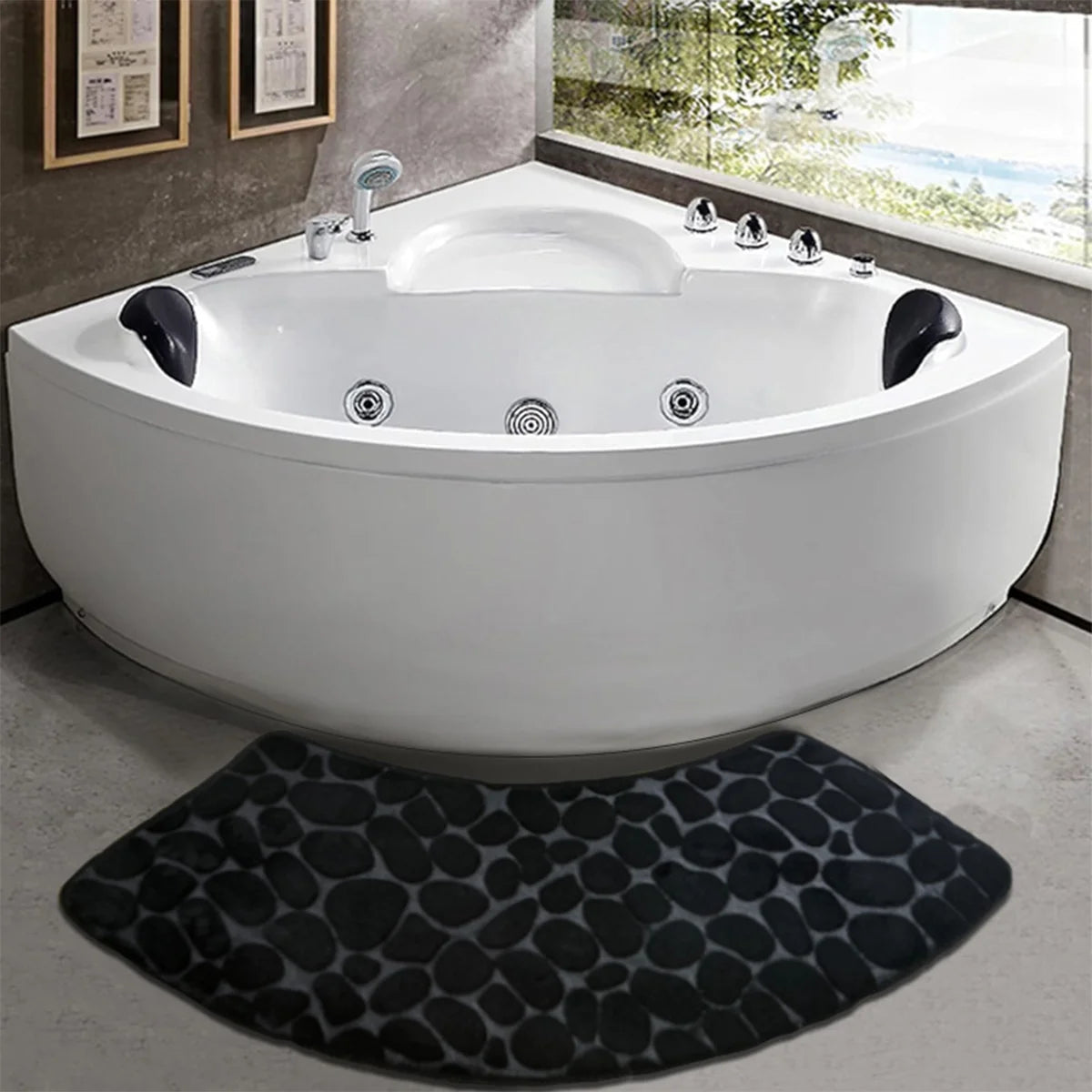 Badmat Antislip Gebogen Kiezelpatroon voor Hoekdouche en Bad