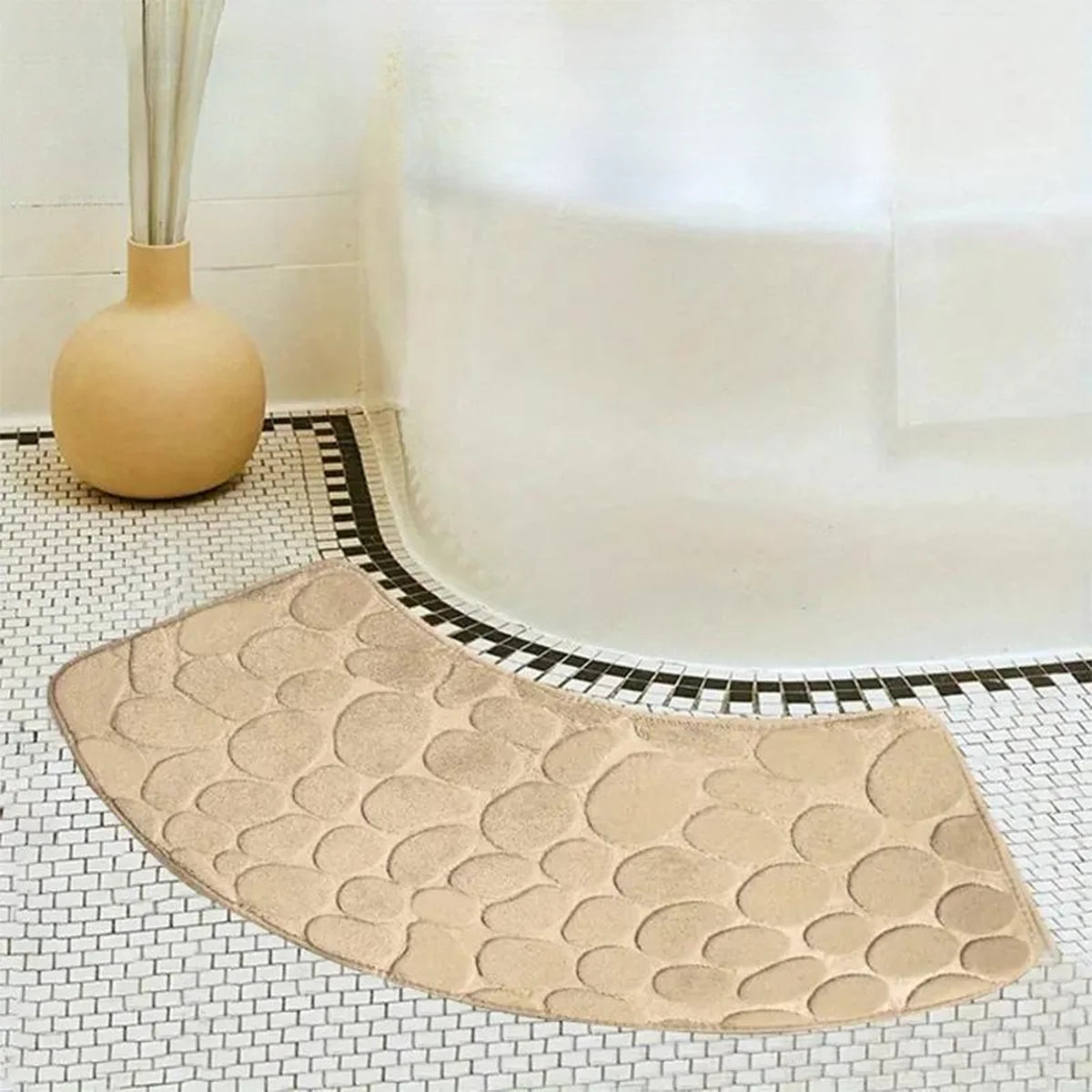 Badmat Antislip Gebogen Kiezelpatroon voor Hoekdouche en Bad