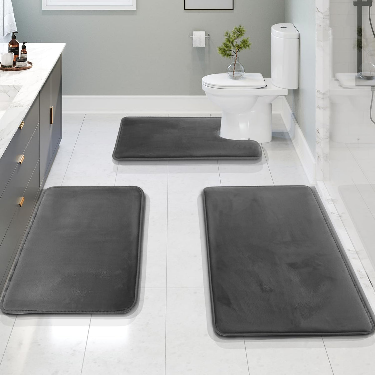Badmatten Set 3-delig met Memory Foam, Antislip en U-vormige Toiletmat
