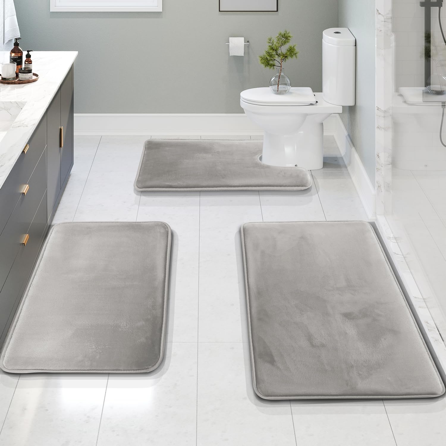 Badmatten Set 3-delig met Memory Foam, Antislip en U-vormige Toiletmat