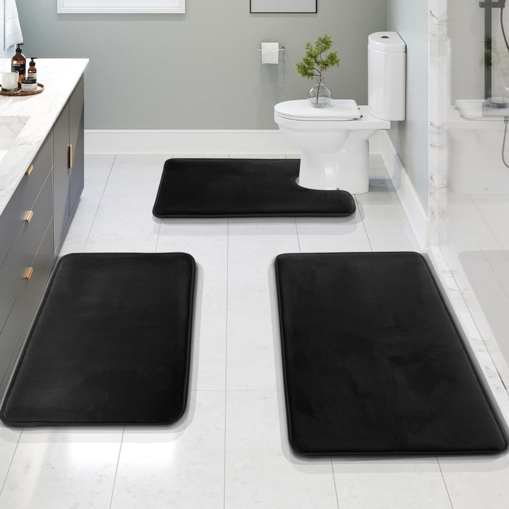 Badmattenset 3-delig met Anti-Slip Onderkant en U-Vormige Toiletmat