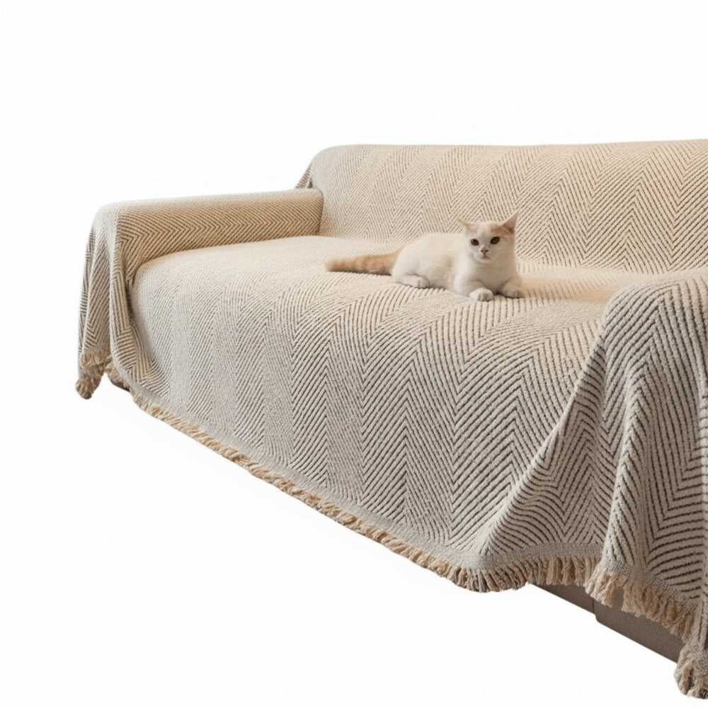 Bankhoes met Visgraatpatroon en Franjes voor Sofa Bescherming