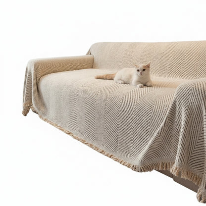 Bankhoes met Visgraatpatroon en Franjes voor Sofa Bescherming