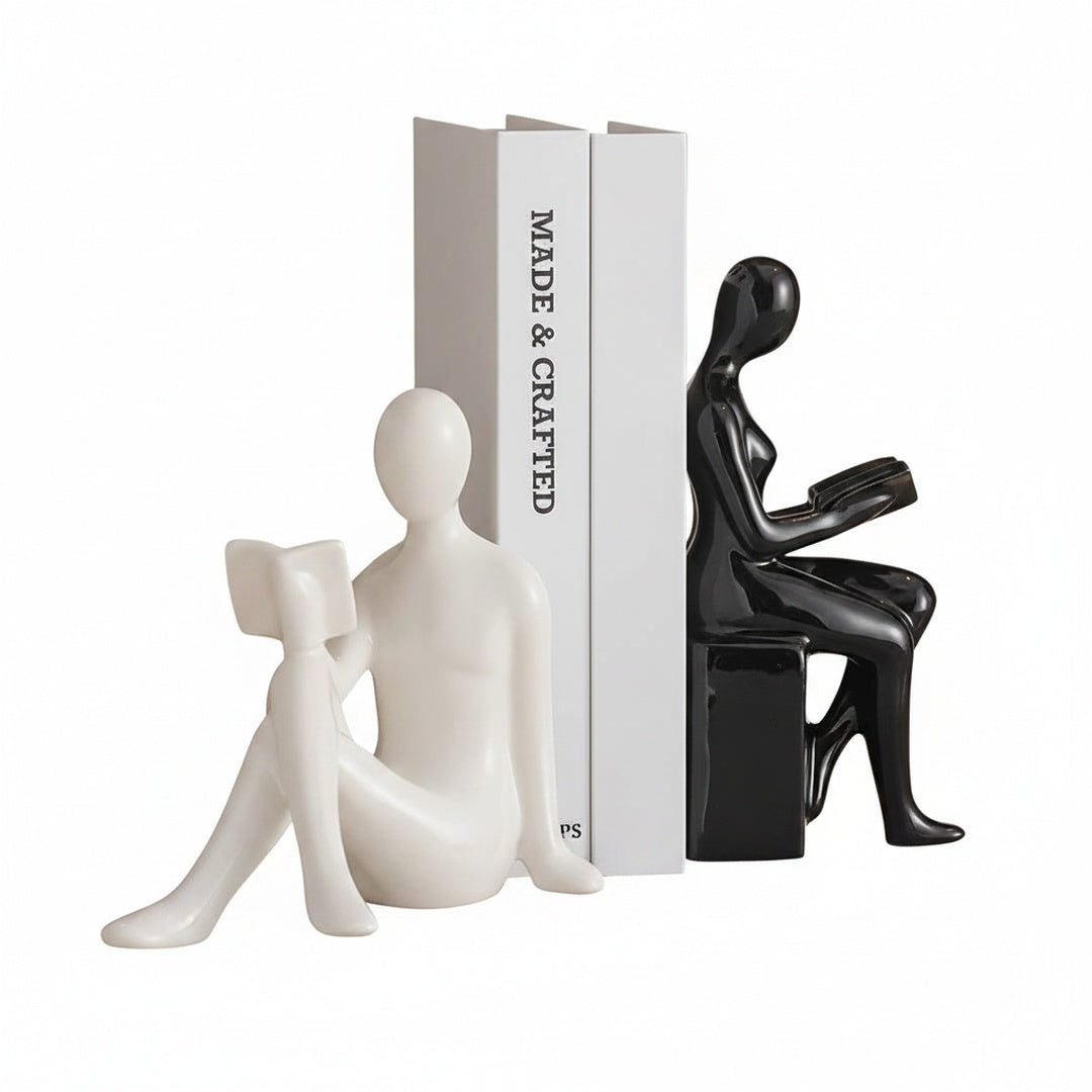 Boekensteun Set van 2 met Abstracte Lezende Figuren Minimalistische Decoratie