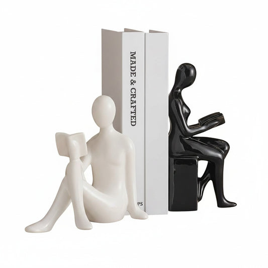 Boekensteun Set van 2 met Abstracte Lezende Figuren Minimalistische Decoratie