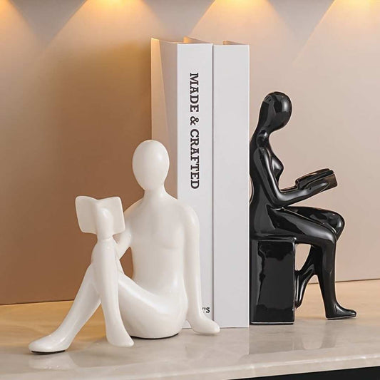 Boekensteun Set van 2 met Abstracte Lezende Figuren Minimalistische Decoratie