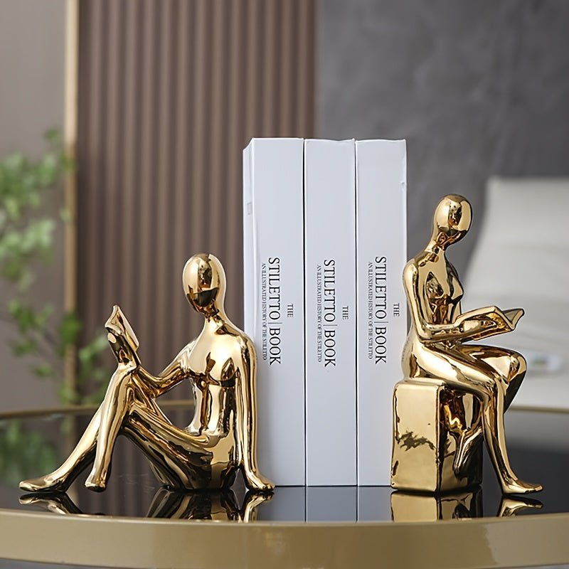 Boekensteun Set van 2 met Abstracte Lezende Figuren Minimalistische Decoratie
