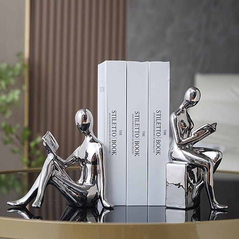 Boekensteun Set van 2 met Abstracte Lezende Figuren Minimalistische Decoratie
