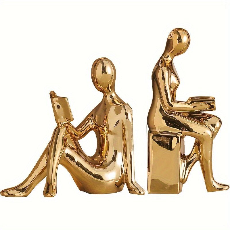 Boekensteun Set van 2 met Abstracte Lezende Figuren Minimalistische Decoratie
