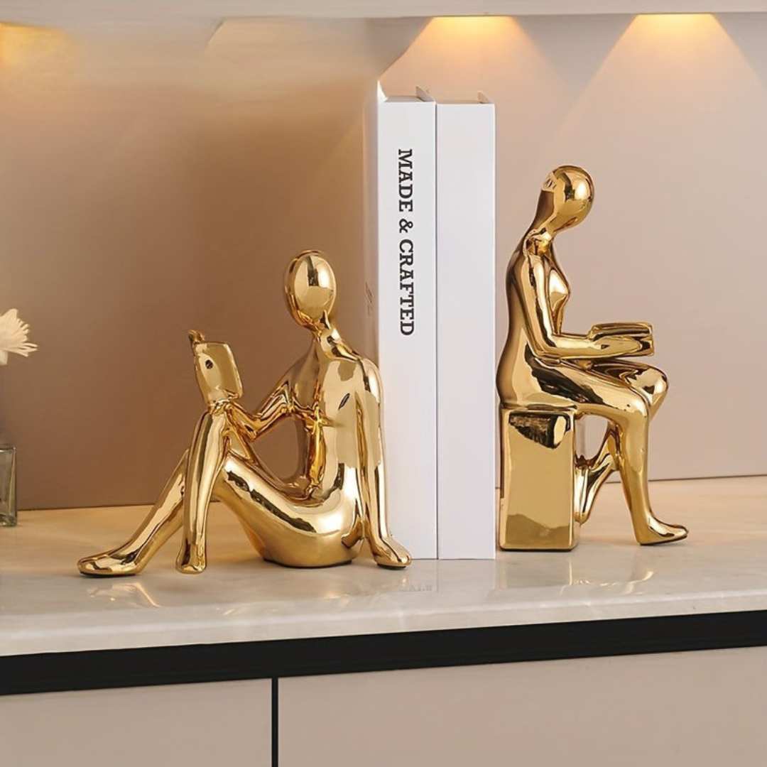 Boekensteun Set van 2 met Abstracte Lezende Figuren Minimalistische Decoratie
