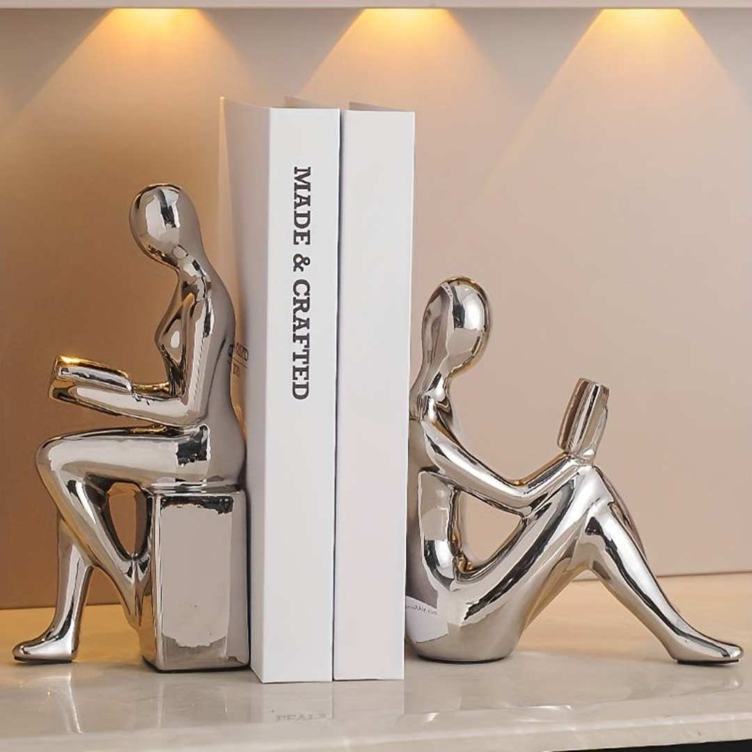 Boekensteun Set van 2 met Abstracte Lezende Figuren Minimalistische Decoratie