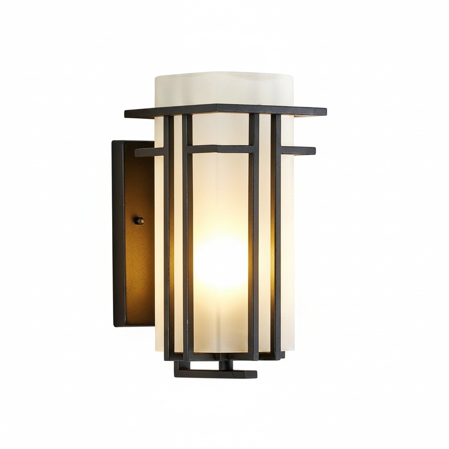 Buitenlamp Modern met Frosted Glas Kap en Metalen Rasterframe voor Muur