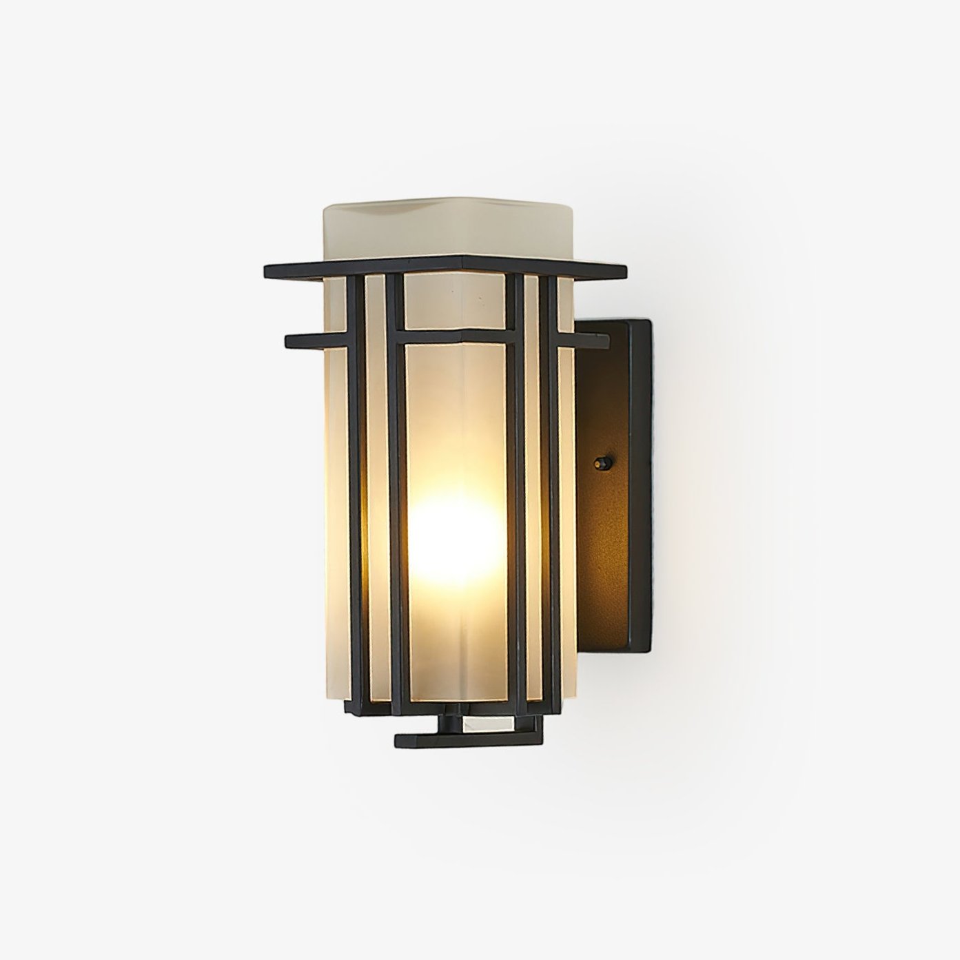 Buitenlamp Modern met Frosted Glas Kap en Metalen Rasterframe voor Muur