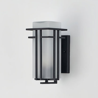 Buitenlamp Modern met Frosted Glas Kap en Metalen Rasterframe voor Muur