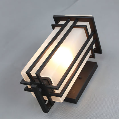 Buitenlamp Modern met Frosted Glas Kap en Metalen Rasterframe voor Muur ##POS:18##