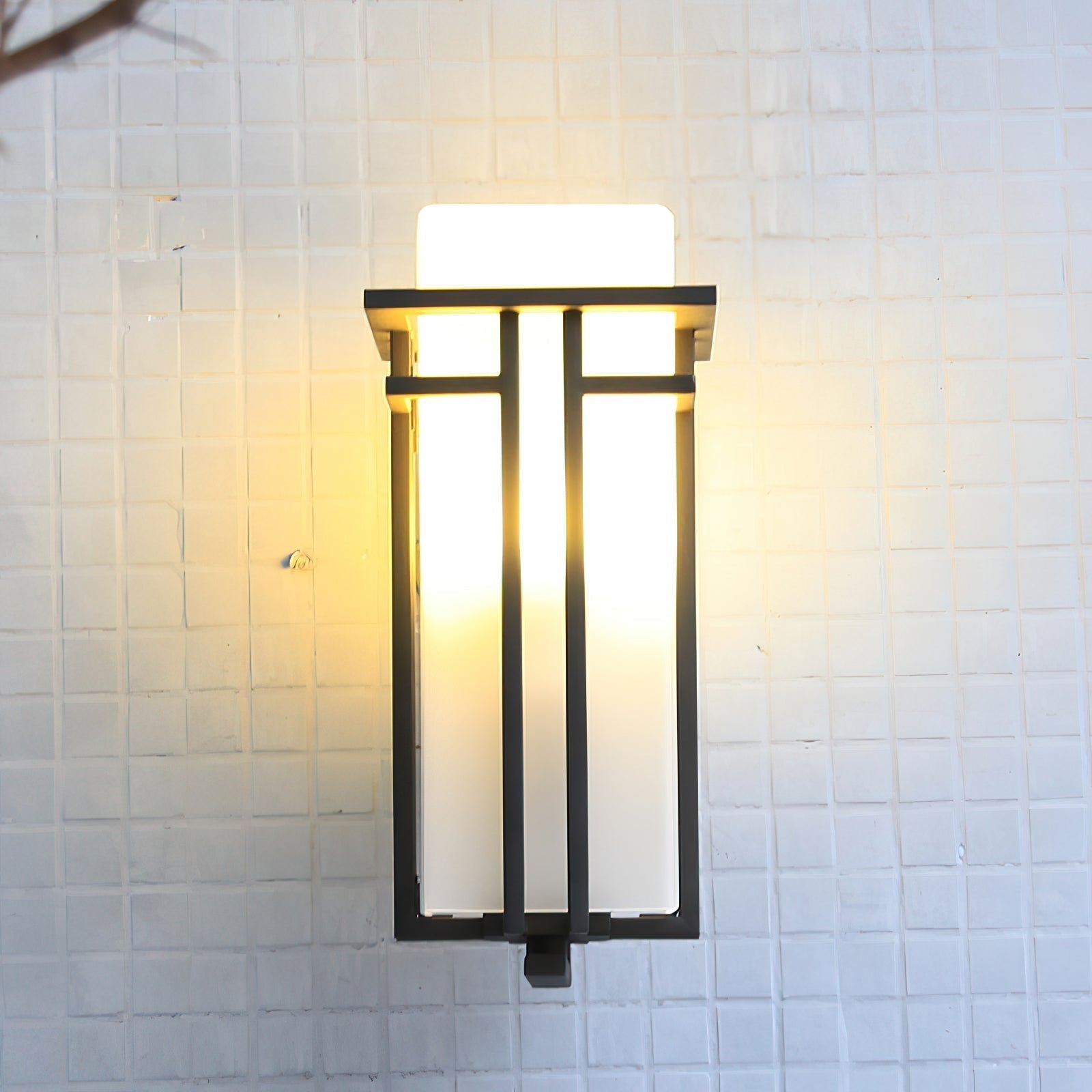 Buitenlamp Modern met Frosted Glas Kap en Metalen Rasterframe voor Muur