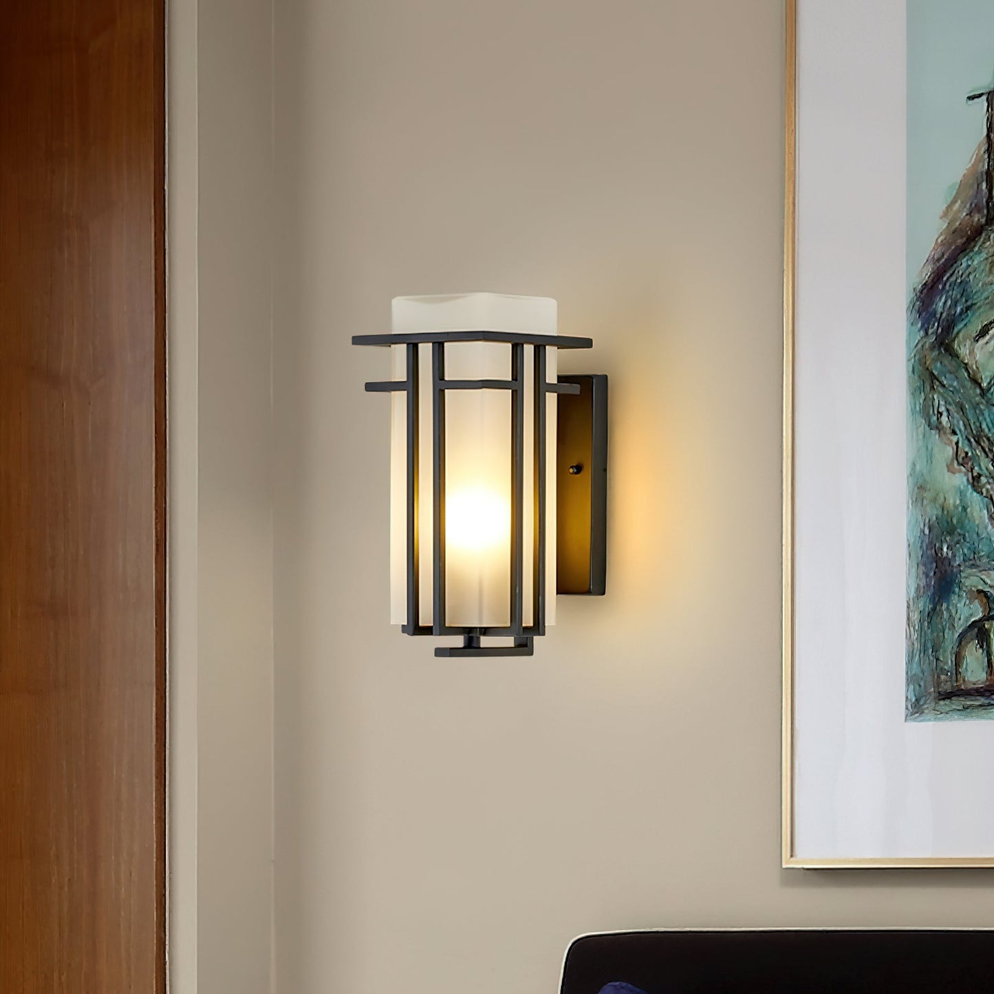 Buitenlamp Modern met Frosted Glas Kap en Metalen Rasterframe voor Muur ##POS:9##