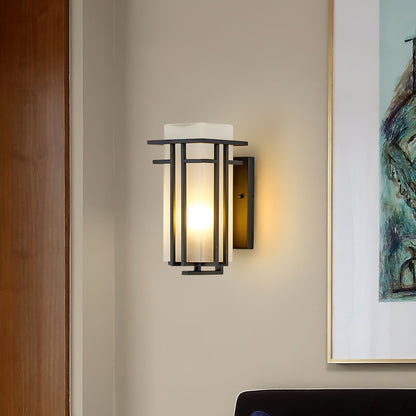 Buitenlamp Modern met Frosted Glas Kap en Metalen Rasterframe voor Muur ##POS:9##