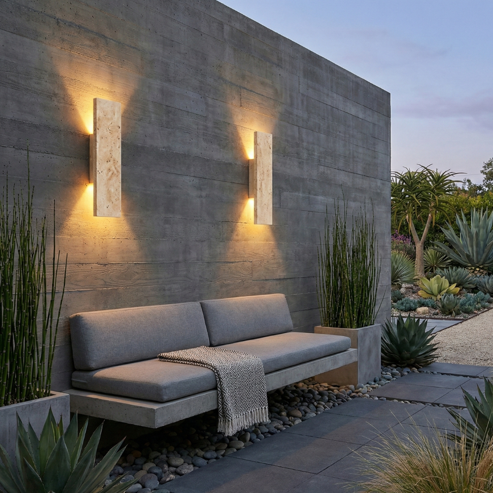 Buitenlamp Wandlamp Modern met Natuursteen Look en Geïntegreerde LED Dimbaar