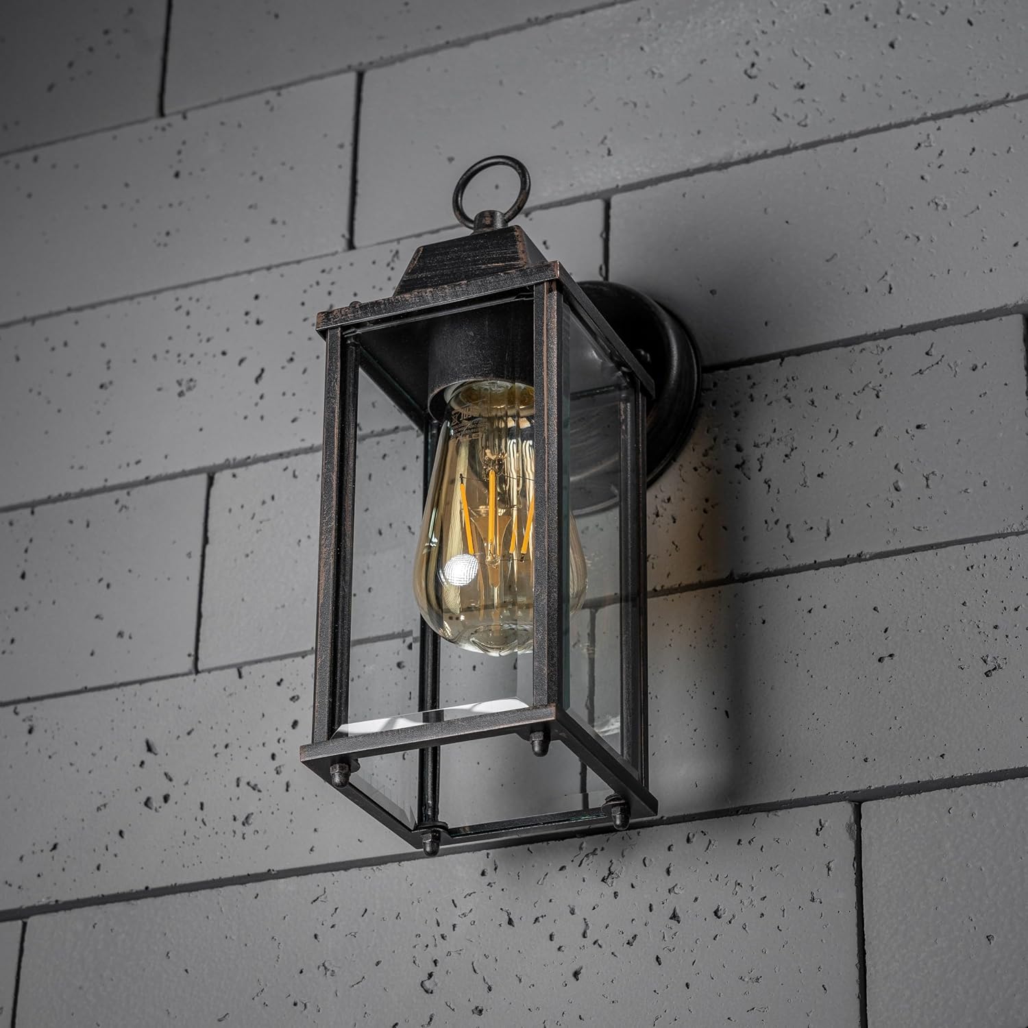 Buitenlamp Wandlamp Retro Lantaarn met Heldere Glaspanelen en E27 Fitting