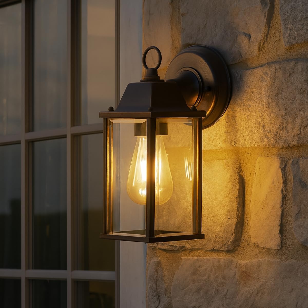 Buitenlamp Wandlamp Retro Lantaarn met Heldere Glaspanelen en E27 Fitting