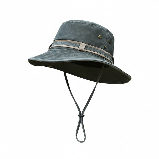 Dames Bucket Hat met Brede Rand en Verstelbare Kinband