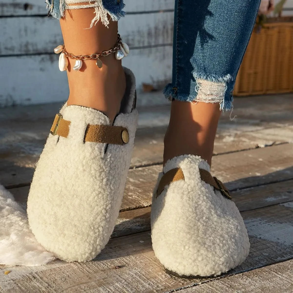 Dames Slippers met Gesp en Platte Zool voor de Winter