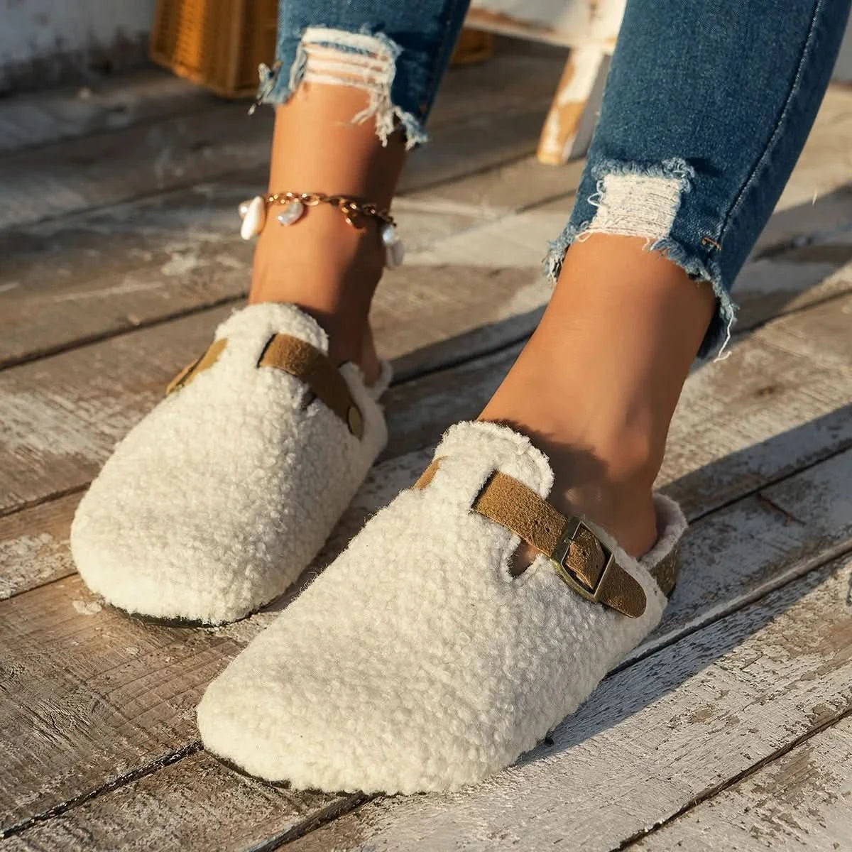 Dames Slippers met Gesp en Platte Zool voor de Winter