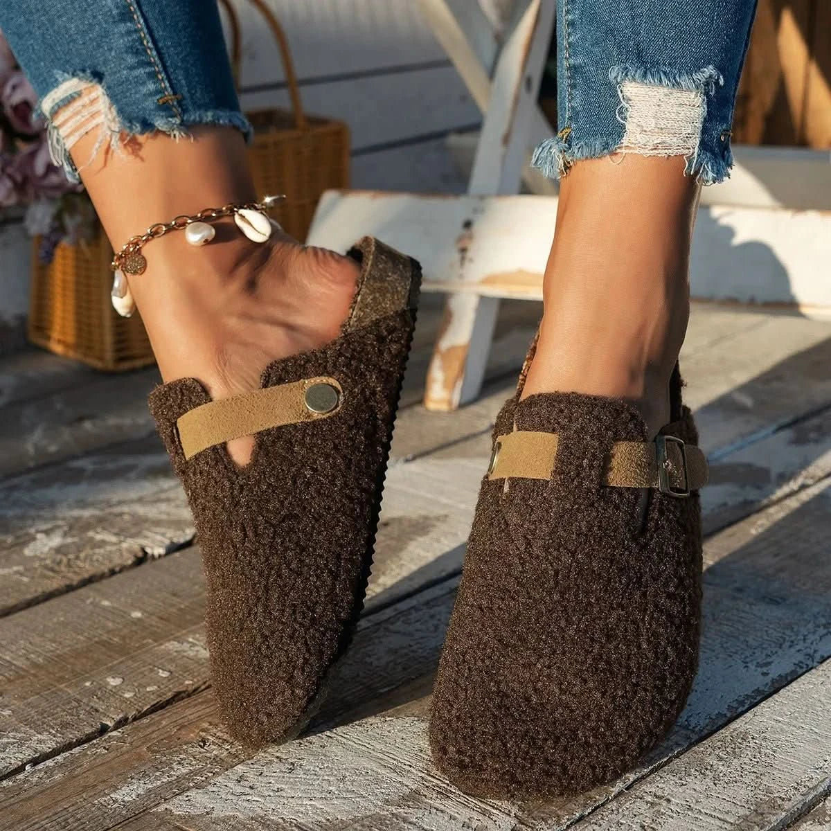 Dames Slippers met Gesp en Platte Zool voor de Winter
