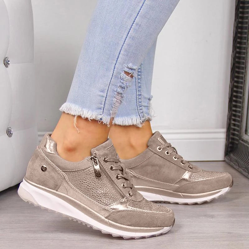 Dames Sneakers met Veters, Zijrits en Sleehak