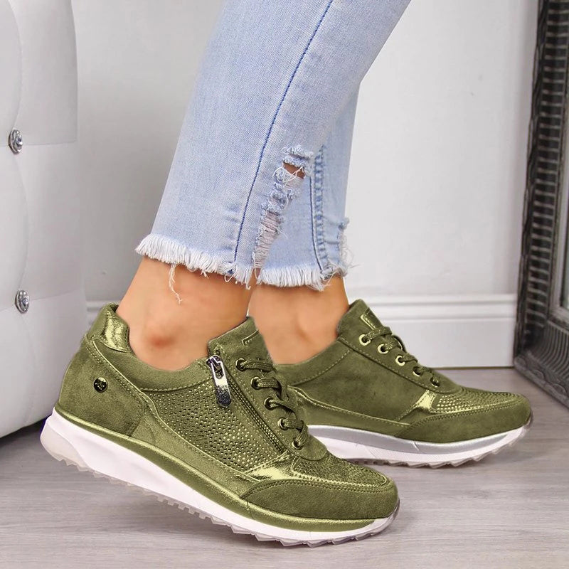 Dames Sneakers met Veters, Zijrits en Sleehak