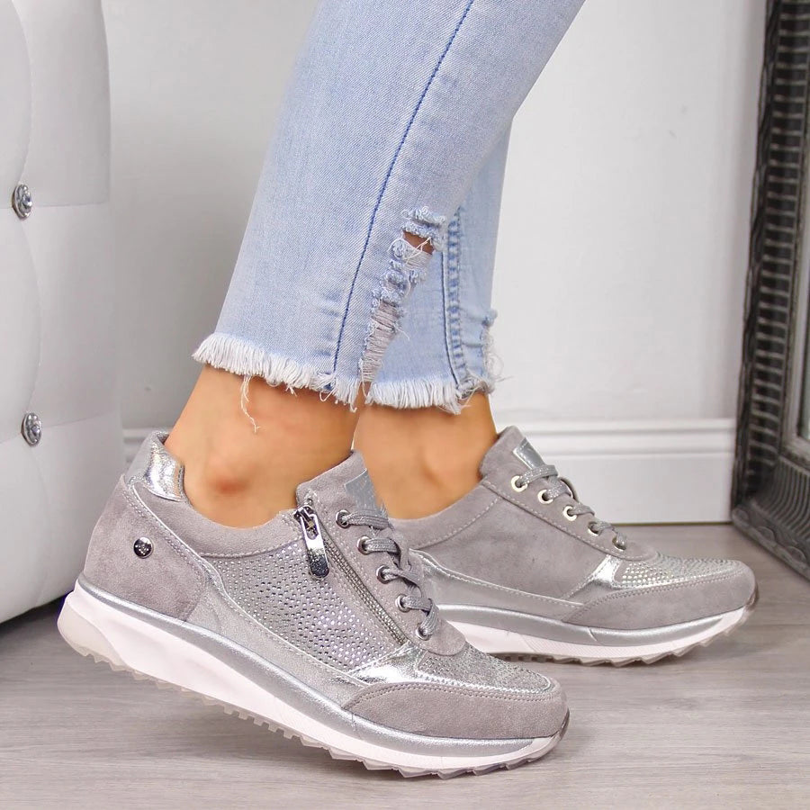 Dames Sneakers met Veters, Zijrits en Sleehak