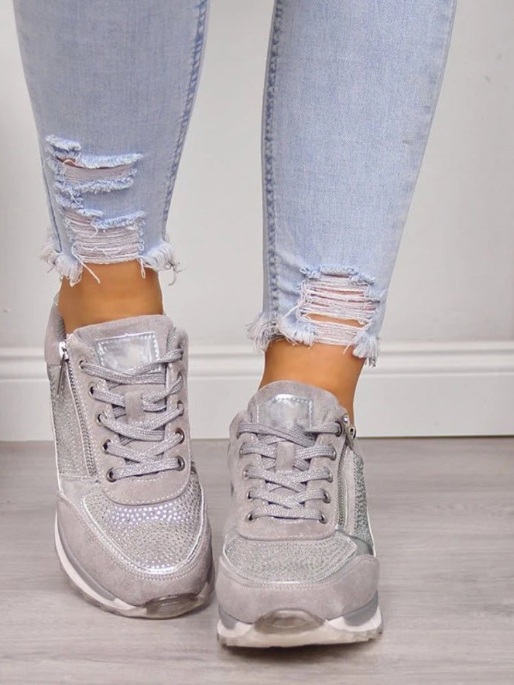 Dames Sneakers met Veters, Zijrits en Sleehak