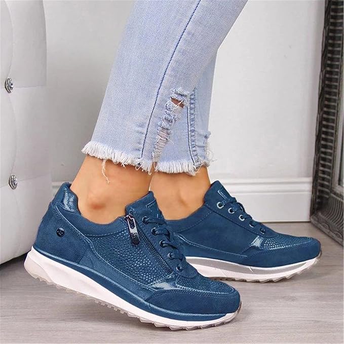 Dames Sneakers met Veters, Zijrits en Sleehak