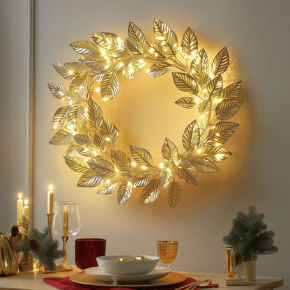 Decoratieve LED Krans met Bladeren en Warm Licht op Batterijen