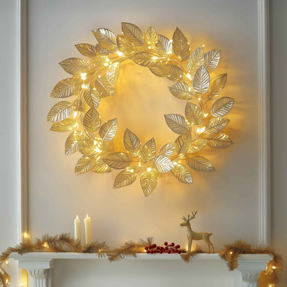 Decoratieve LED Krans met Bladeren en Warm Licht op Batterijen