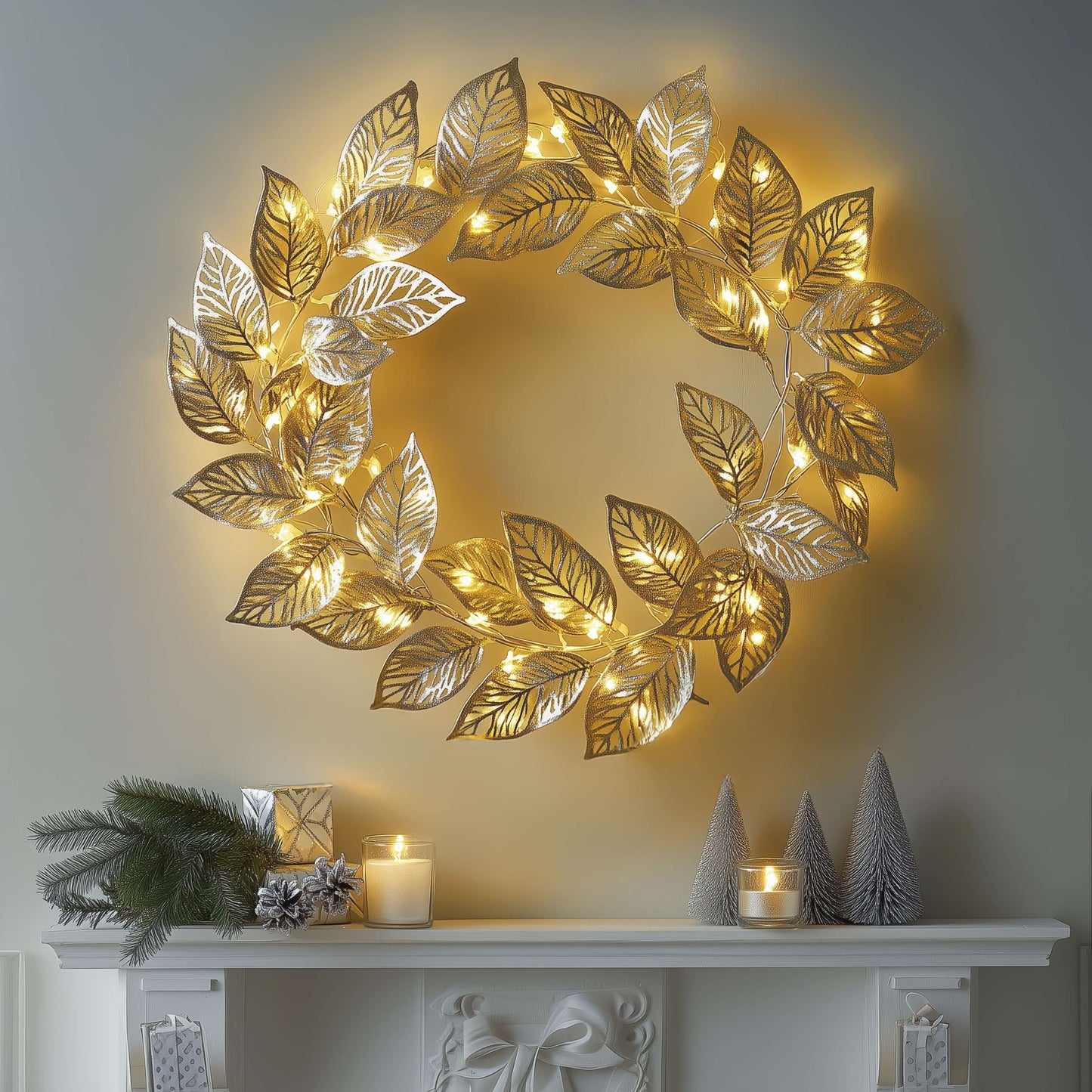 Decoratieve LED Krans met Bladeren en Warm Licht op Batterijen