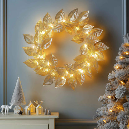 Decoratieve LED Krans met Bladeren en Warm Licht op Batterijen