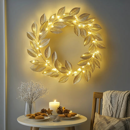 Decoratieve LED Krans met Bladeren en Warm Licht op Batterijen