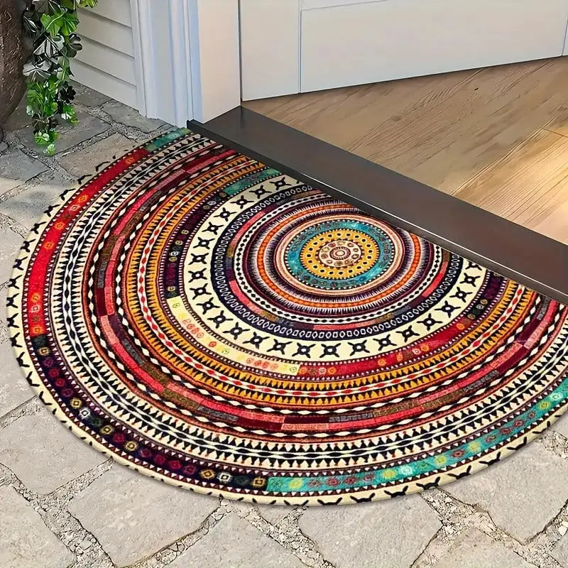 Deurmat Halfrond Boho Mandala Patroon Antislip en Machinewasbaar