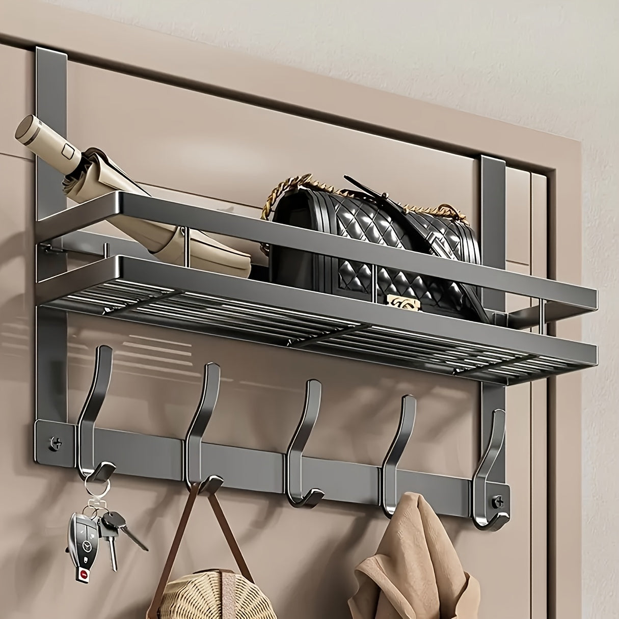 Deurrek met Plank en Haken voor Jassen, Tassen en Accessoires